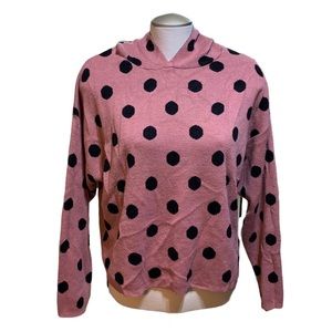 NWOT Suzy Shier Pink Knit Hooded Polka-dot Sweater Size XL